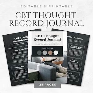 CBT Thought Record Journal Template Printable Editable Canva Template Mental Health Workbook Cognitive Therapy PDF Self Help Journal CBT Log