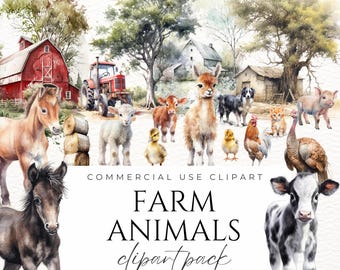 Niedliche Aquarell Tiere auf dem Bauernhof Baby Bauernhof Tiere Illustrationen Bauernhaus Clipart Bauernhof Leben Clipart Barnyard Tiere PNG