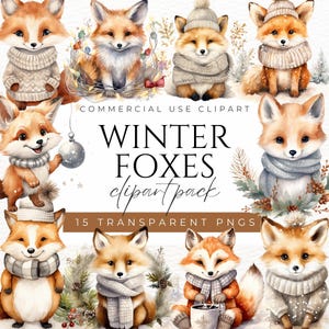 Clipart de renards d'hiver mignons PNG renard des bois Clipart de Noël renard graphiques de vacances Illustration de renard de vacances animal de Noël