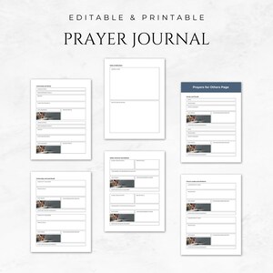 May include: Printable prayer journal with sections for community and local needs, church leaders and ministries, family and friends, and personal reflections. Each section has space for prayer requests, scripture references, and a place to write down answers to prayer.