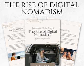 Plantilla de Canva "El auge del nomadismo digital" Guía de estilo de vida remoto Planificador nómada para creadores digitales Guía de trabajo remoto Guía para autónomos
