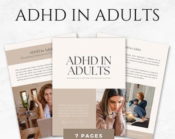 ADHD in Adults Ebook Template Adult ADHD Guide Coaching Tool Mental Health Emotional Regulation Workbook Therapist Client Workbook Canva