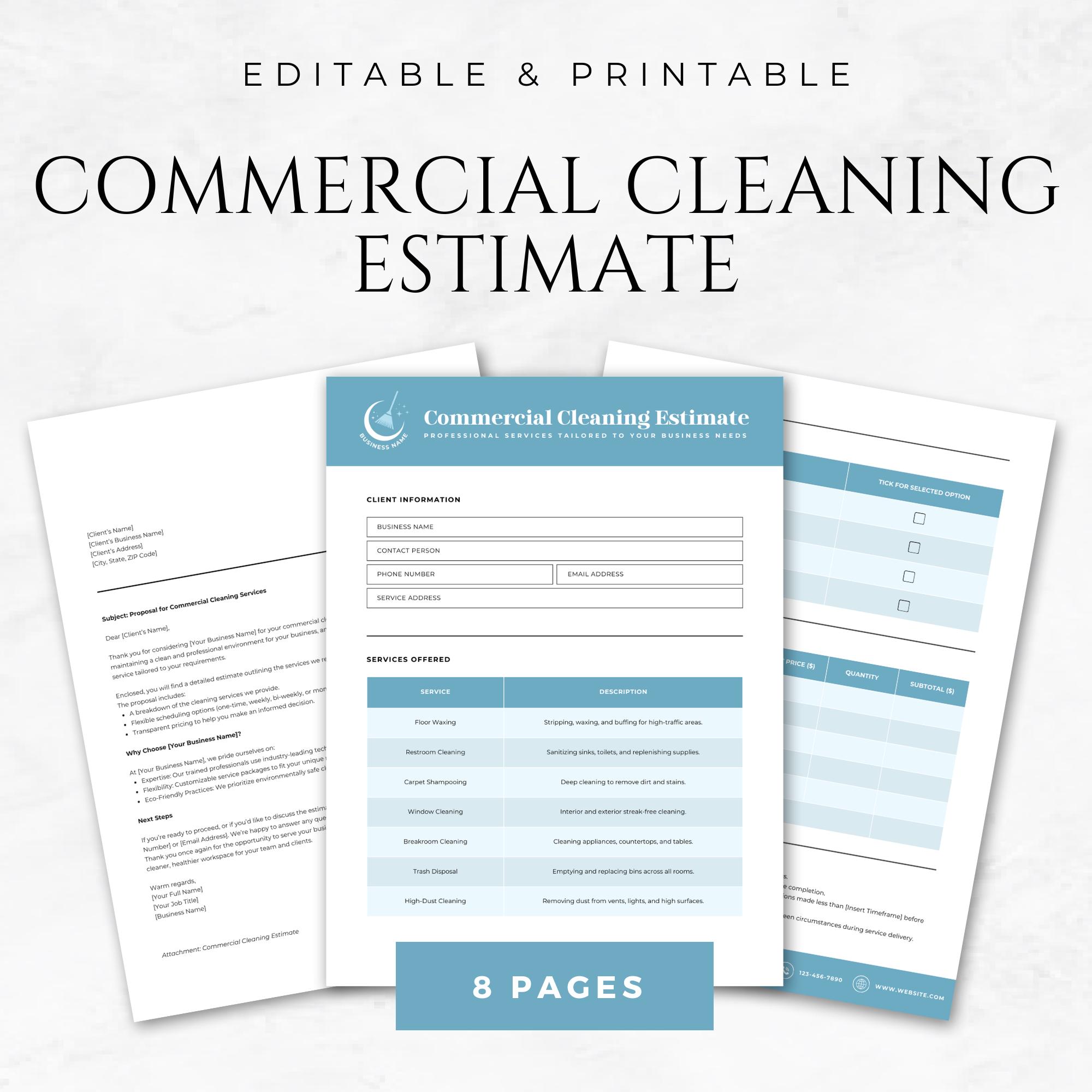 Commercial Cleaning Estimate Template Cleaning Estimate Business Form