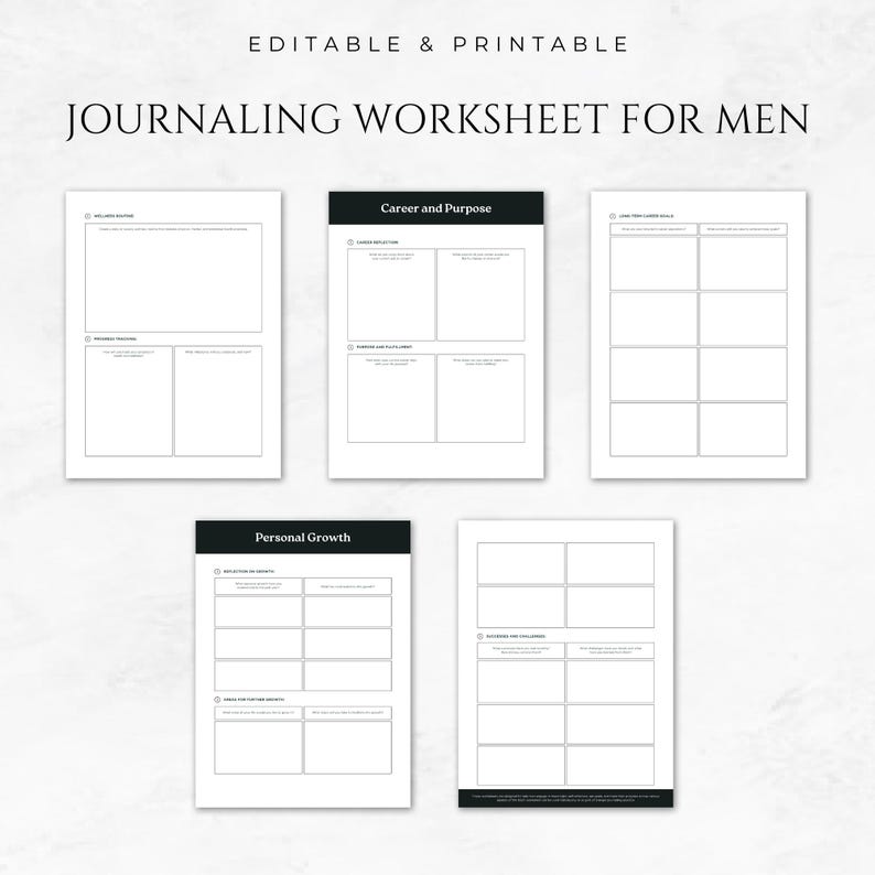 Journaling Worksheet for Men Template Printable Self-reflection Worksheets Mental Health ...