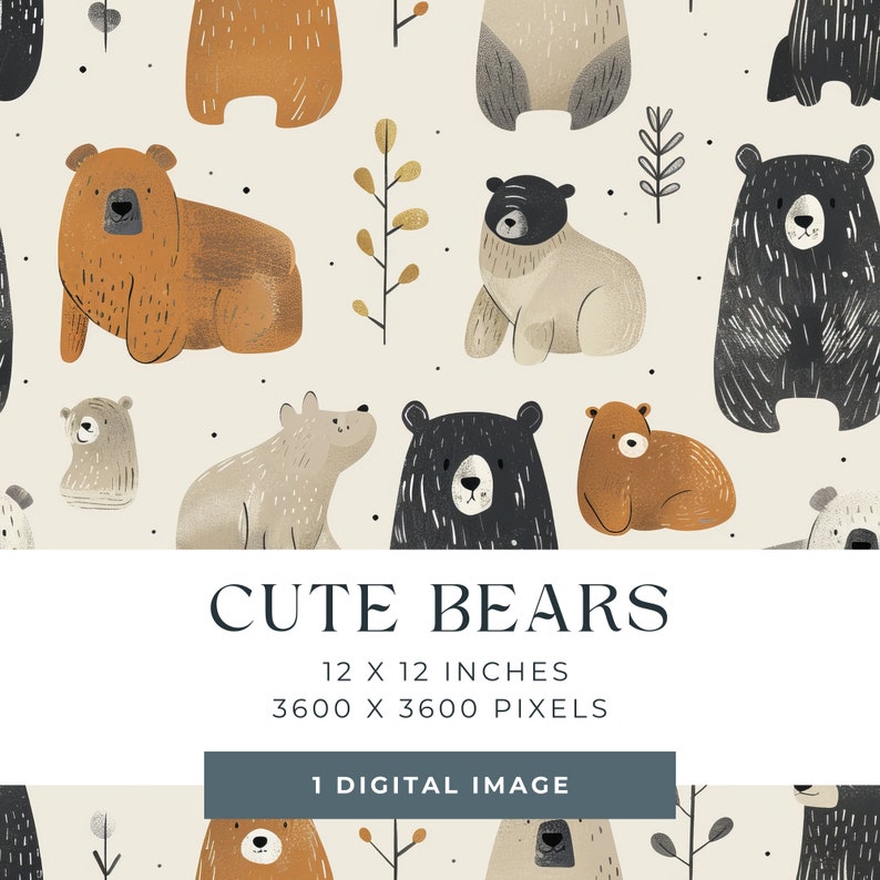 Seamless Cute Bear Digital Pattern Children's Book Bear Illustration ...