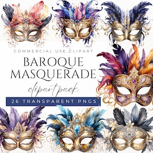 Clipart de masque de mascarade baroque Masque vintage de mascarade de luxe, masque élégant, bal masqué, masque victorien, clipart mascarade du nouvel an