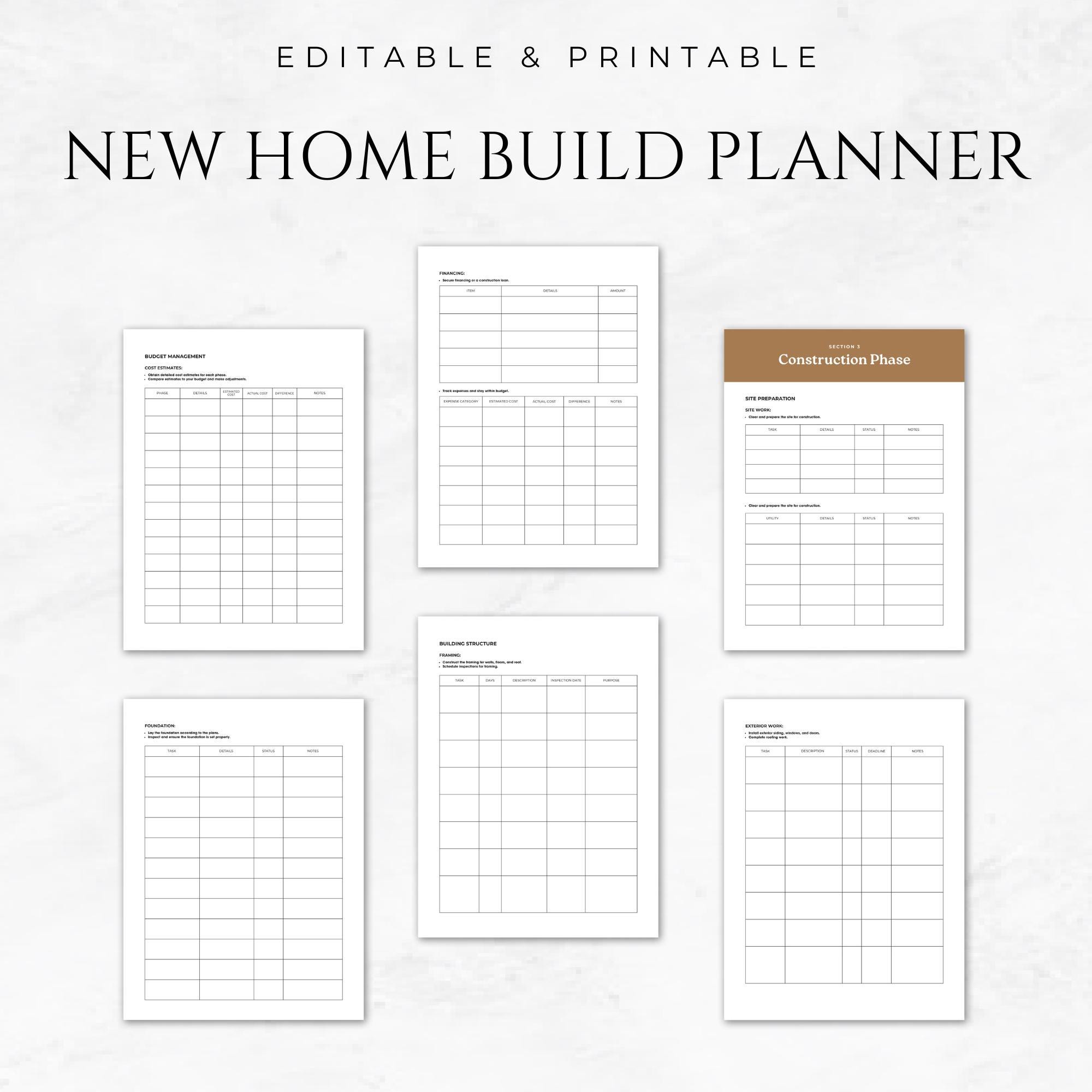 New Home Build Planner Template Editable Construction Budget Planner ...
