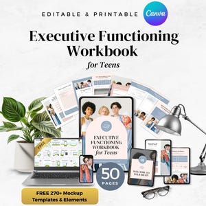Executive Functioning Workbook for Teens Canva Template, Editable ADHD Study Skills & Organization Planner PDF Teen Workbook ADHD Teen Tools