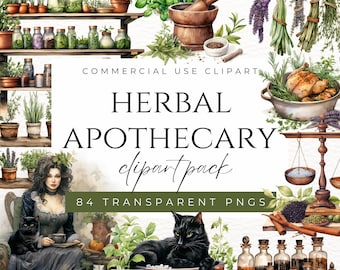 Herbal Apothecary Clipart PNG Herbalist Clipart Apothecary Jars & Shelf PNG Herbal Natural Medicine Clipart Herbs Clipart PNG Commercial Use