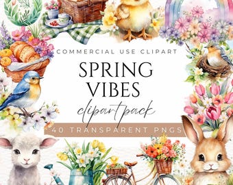 Spring Clipart Spring Graphic Spring Illustration Springtime Easter Floral Clipart Flower Clipart Spring Vibes Flowers Butterfly Watercolor