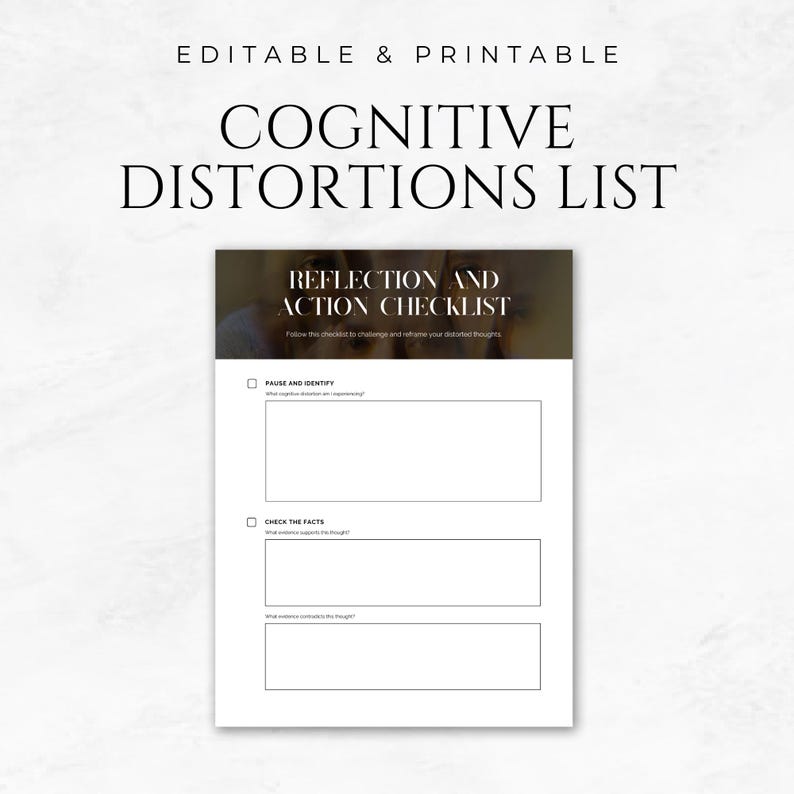 Cognitive Checklist.pdf Cognitive Distortions List Template Printable Therapy Worksheet CBT ...