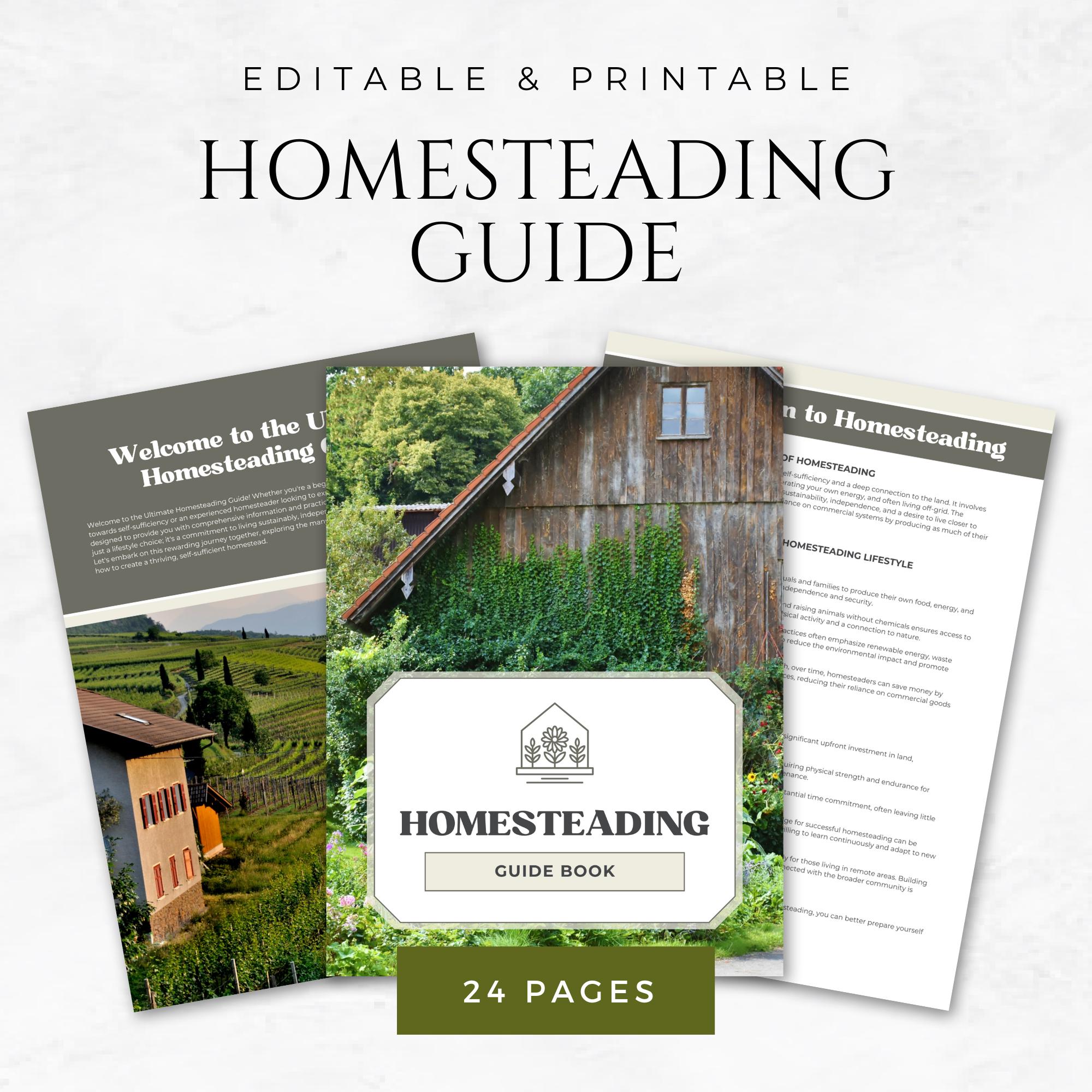 Homesteading Guide Template Self-Sufficiency Planner Sustainable Living Homestead Planner Gardening Planner Animal Care Guide DIY Project