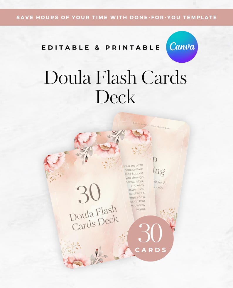 Doula Flashcards Template Printable Editable Canva Cards for Birth Education, Prenatal Client Support, Postpartum & Childbirth Prep Toolkit image 1