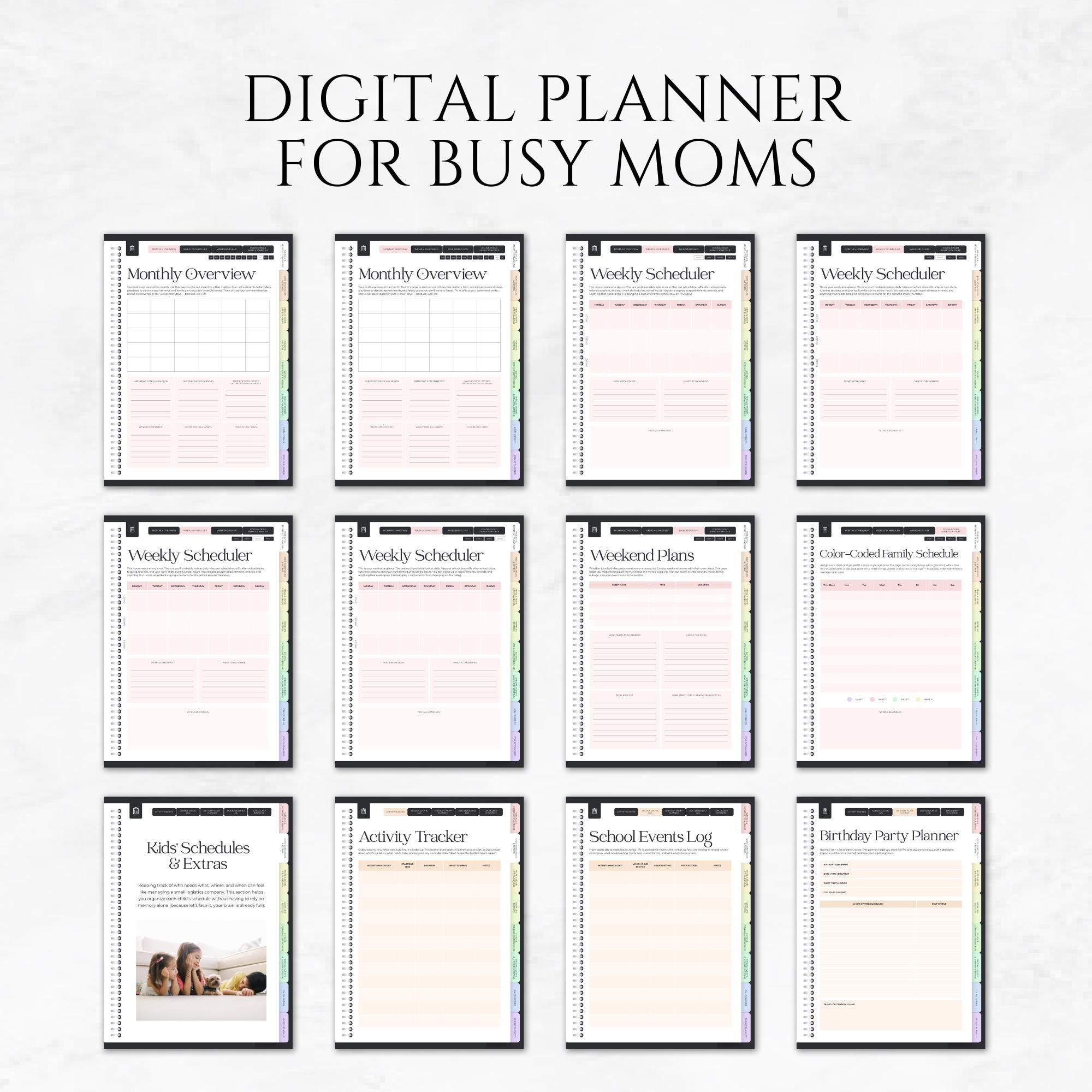 Digital Planner for Busy Moms Canva Template Editable Family Organizer ...