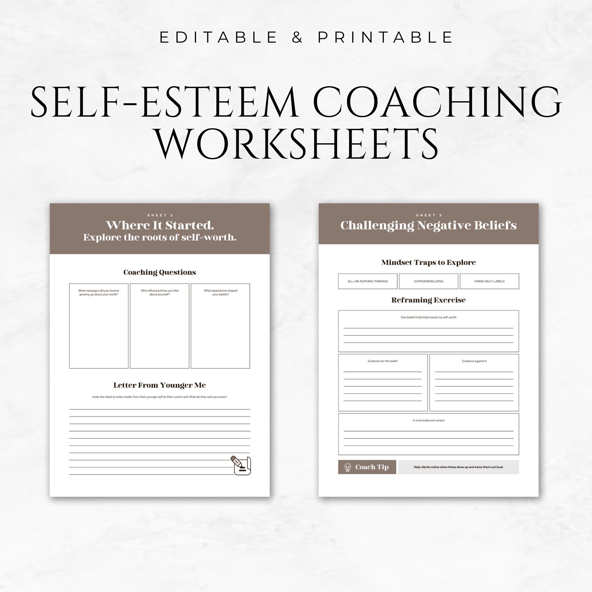 Self Coaching Worksheet.pdf Self-esteem Coaching Worksheets Canva Template Confidence Workbook for ...