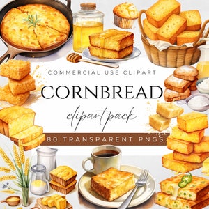 Cornbread Clipart Food Illustration Baking Clipart Southern Food Clipart Cornbread Art Cornbread PNG Bakery Clipart Bread Clipart Vintage