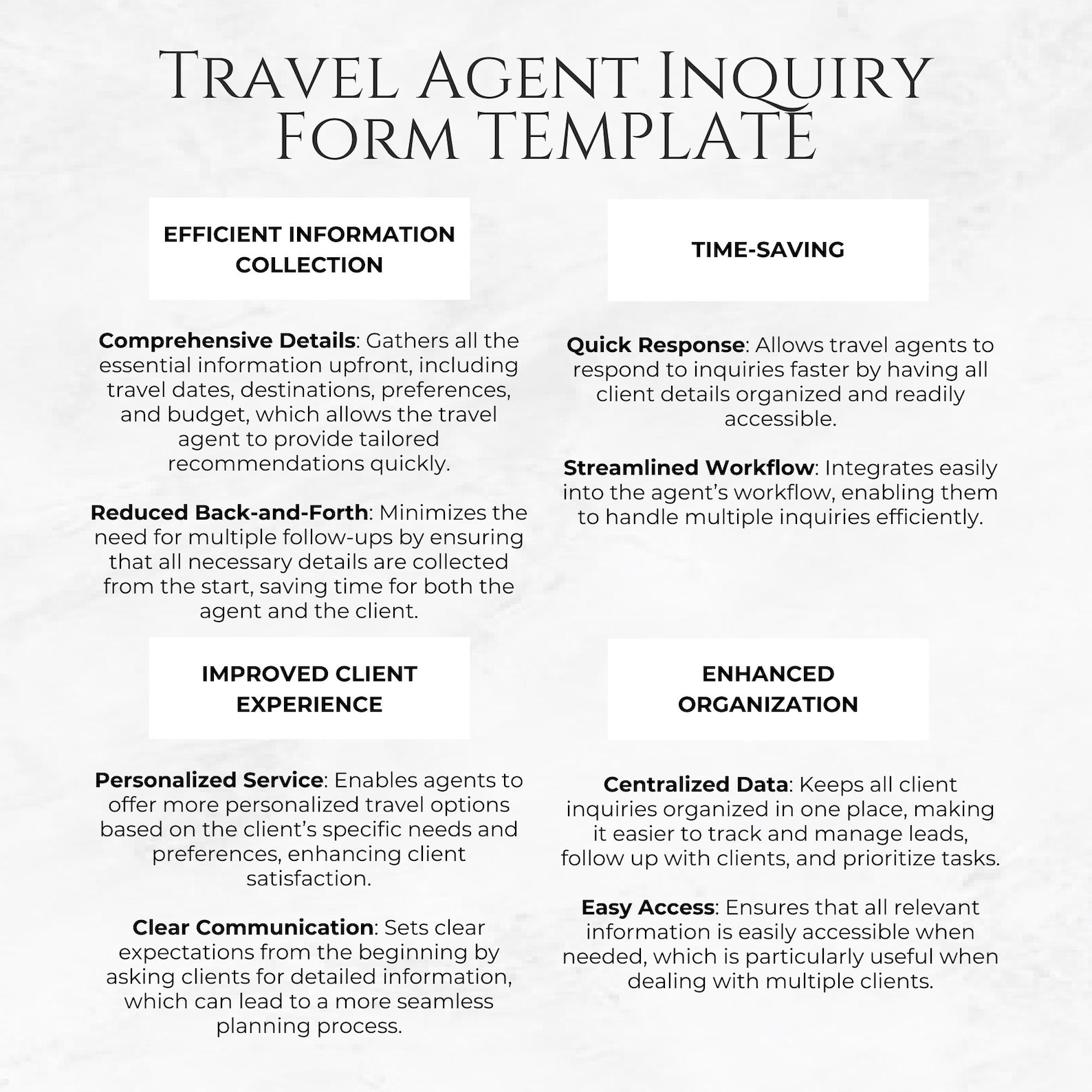 Travel Agent Inquiry Form Template Travel Business Form Travel Agency ...