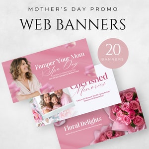 Web Banners for Mother&#39;s Day Promo Web Banners Mother&#39;s Day Promotional Banners Mother&#39;s Day Sale Banners Website Banner Promo Banner Canva