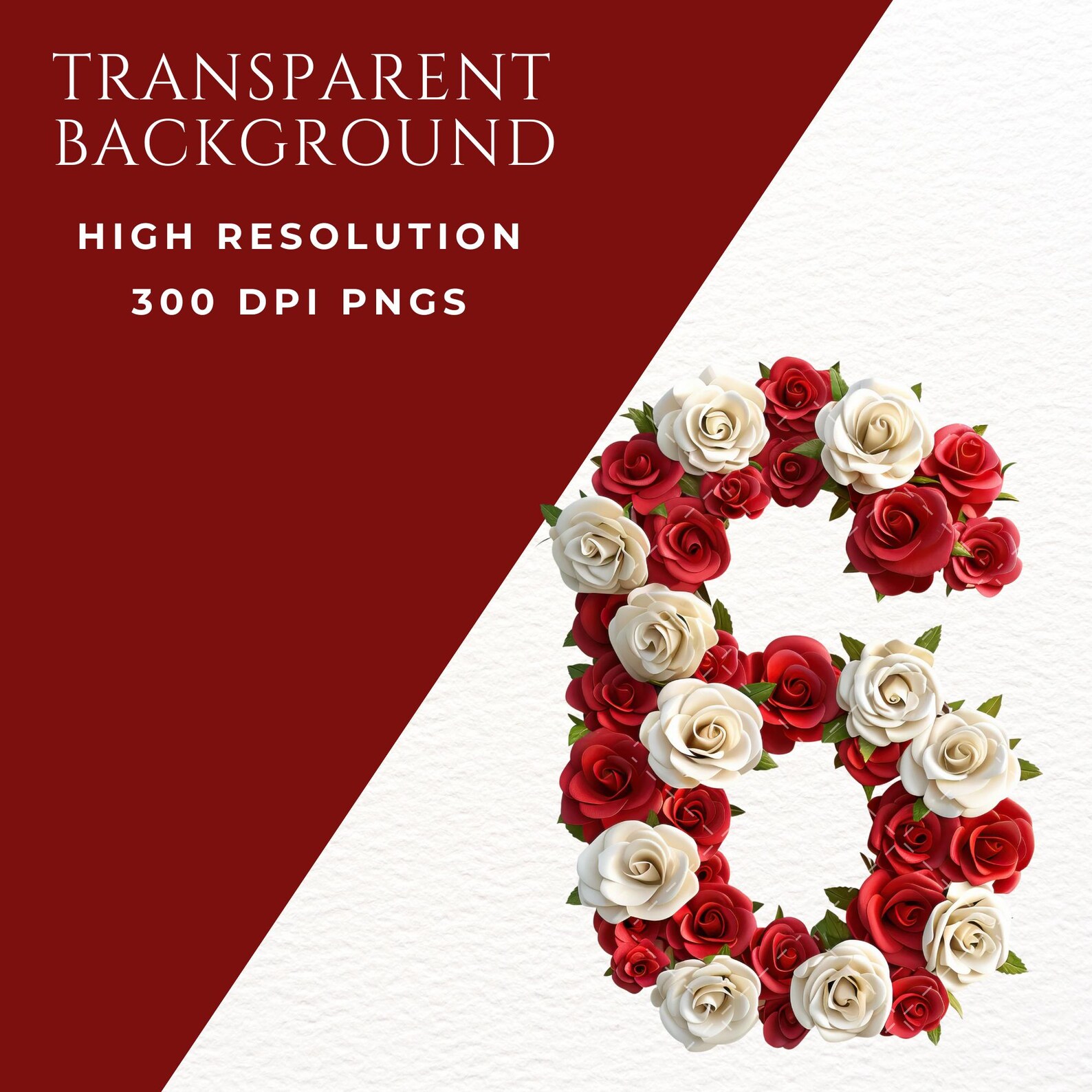 Rose Numbers Clipart Red Rose Clipart White Rose Clipart Floral Numbers ...