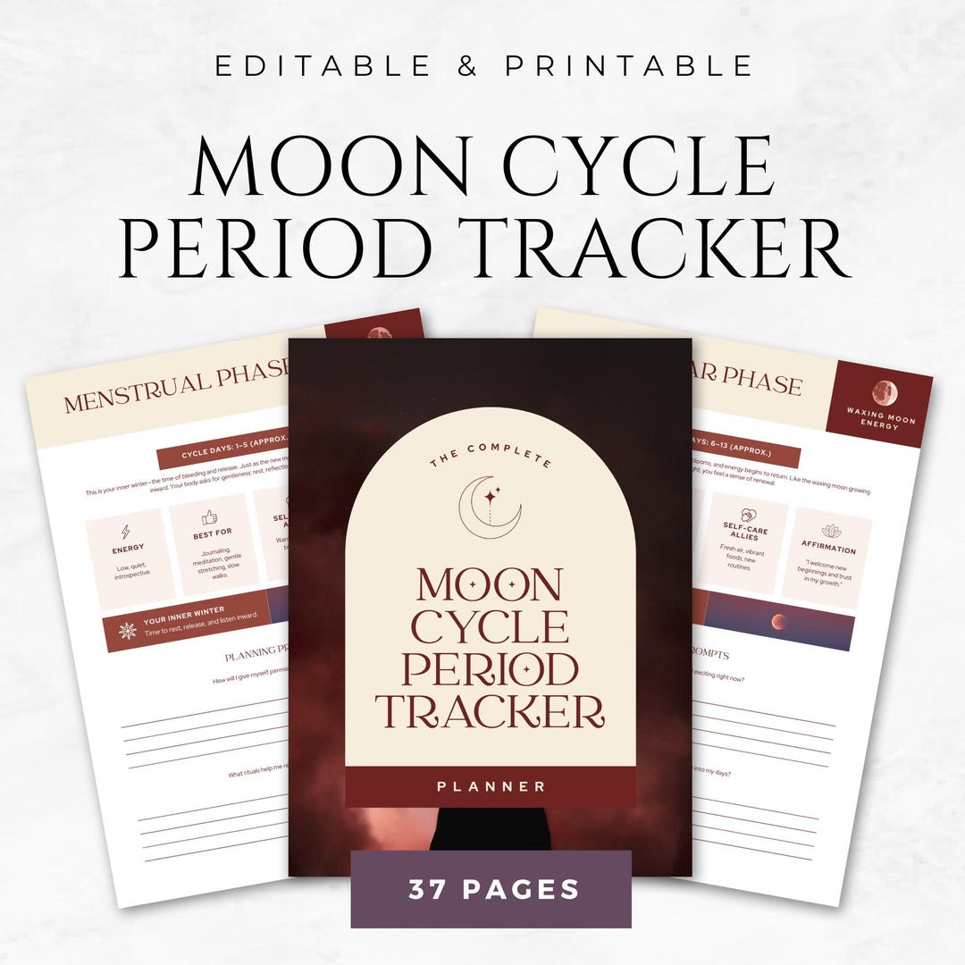 Moon Cycle Period Tracker Canva Template Editable Menstrual Tracking ...