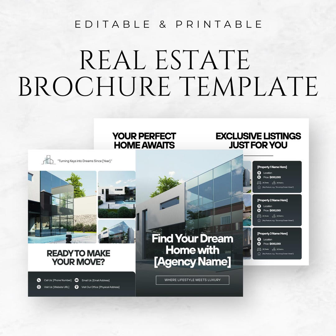 Real Estate Brochure Canva Template Editable Realtor Flyer Property ...