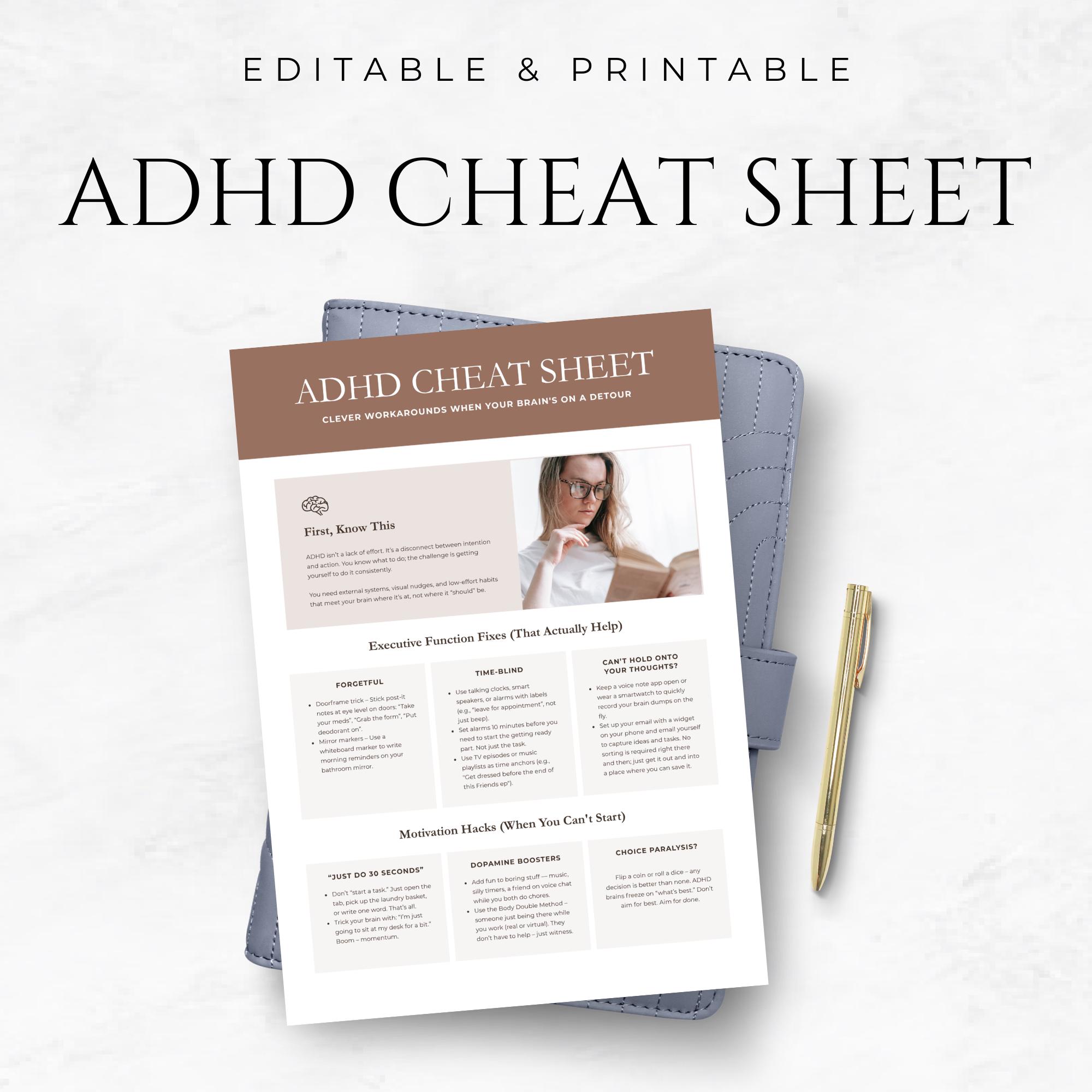 ADHD Cheat Sheet Canva Template Editable ADHD Strategy Guide Printable ...