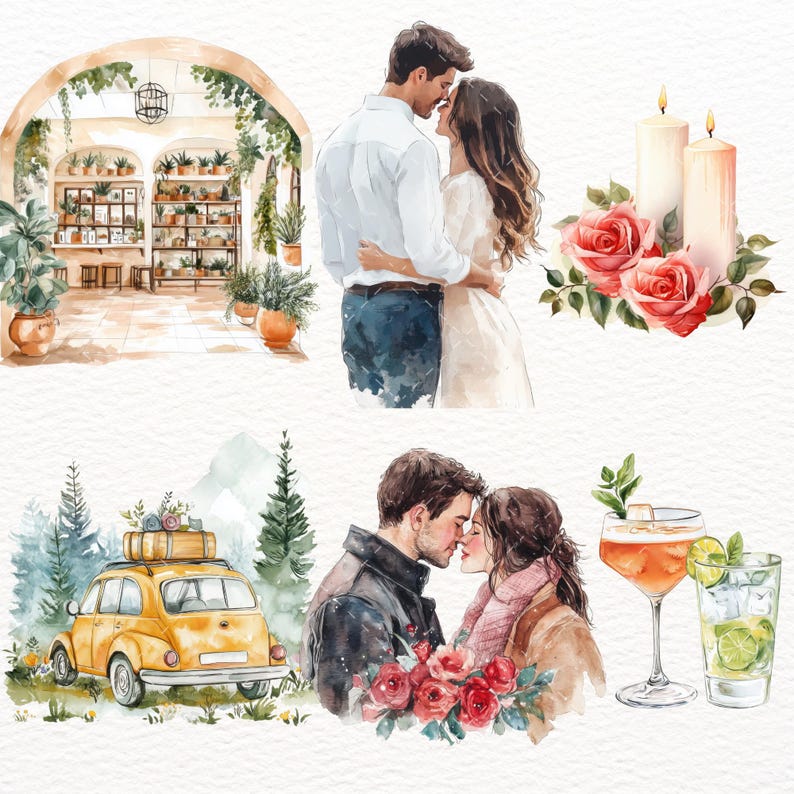 Date Night Clipart Romantic Clipart Couples Clipart Love Clipart Valentines Day Graphic Cute Couple Relationship Clipart Wedding Anniversary image 4