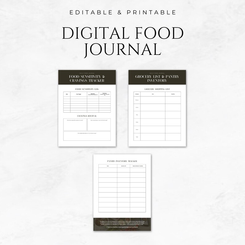Digital Food Journal Templates Printable Food Diary Meal Tracker ...