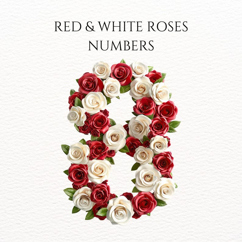 Rose Numbers Clipart Red Rose Clipart White Rose Clipart Floral Numbers ...