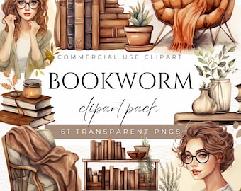 Bookworm Clipart Vintage Book Lover Cozy Reading Clipart Book Nerd Bookish Library Book Stack Book Cafe Bookshop Book Club Bookshelf Clipart