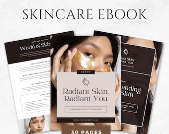 E-boeksjabloon huidverzorging Afdrukbaar e-boekgids schoonheid Huidverzorgingsroutineplanner Huidverzorgingsdagboek Gids gezonde huid Branding Beautyplanner