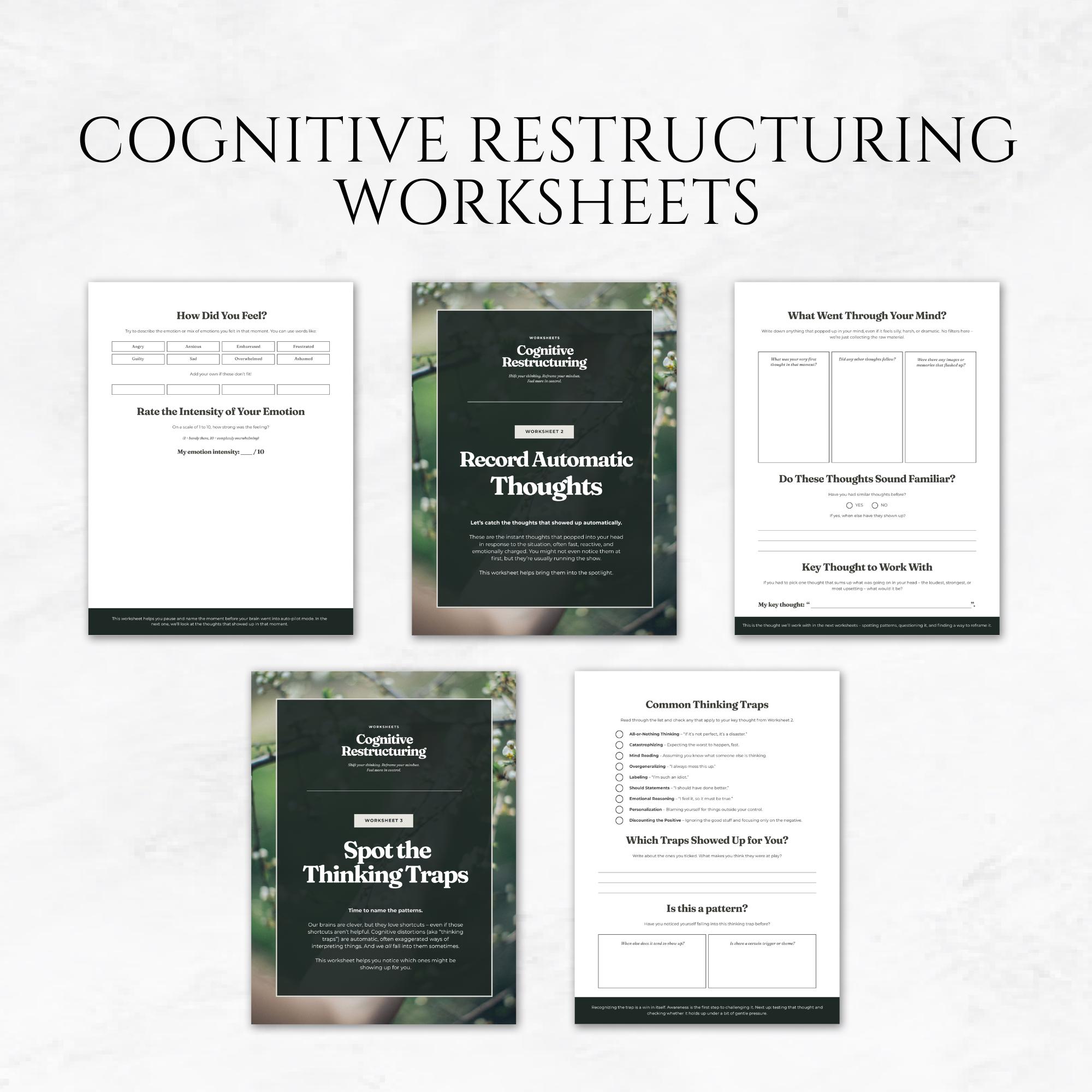 Cognitive Restructuring Worksheets Canva Template CBT Printable ...