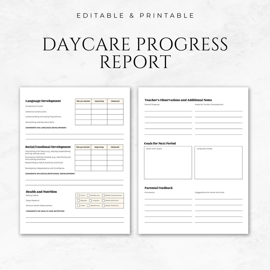 Daycare Progress Report Template Printable Preschool Progress Report ...