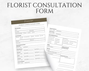 Florist Consultation Form Template Floral Business Form Flower Shop Form Floral Design Client Form Wedding Florist Form Floral Services Form