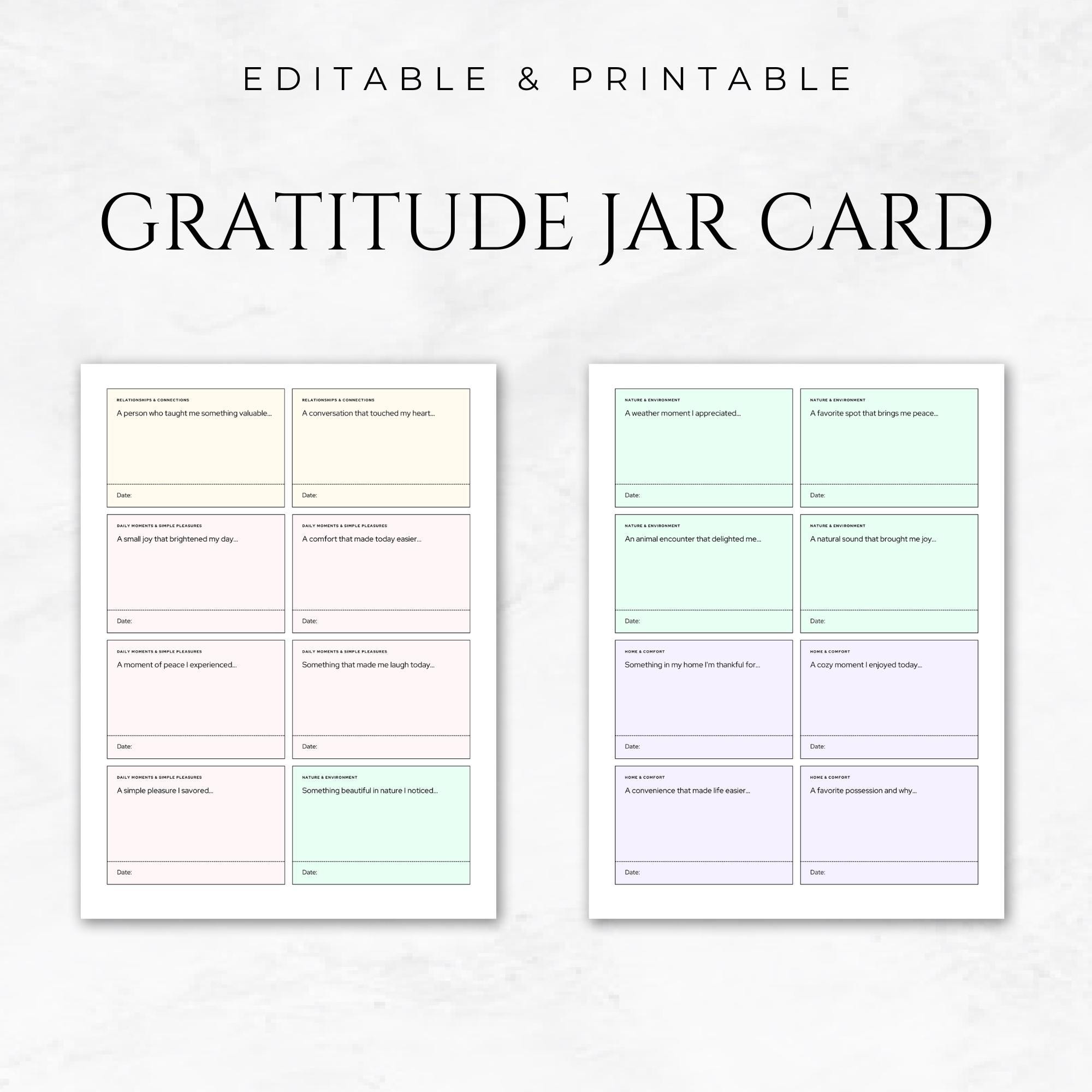 Gratitude Jar Card Template Printable Thankful Jar Cards Mindfulness ...