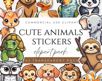 Pegatinas de animales lindos Clipart de animales Arte animal kawaii Pegatinas de animales digitales Pegatinas de animales imprimibles Pegatinas de animales para niños PNG