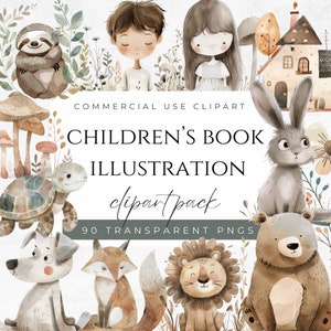 Ilustración de libro infantil Clipart Jon Klassen Inspirado Clipart Libro de cuentos Clipart Arte infantil Clipart Lindos animales del bosque PNG Clipart