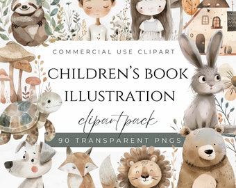 Children&#39;s Book Illustration Clipart Jon Klassen Inspired Clipart Story Book Clipart Nursery Art Clipart Cute Woodland Animals PNG Clipart