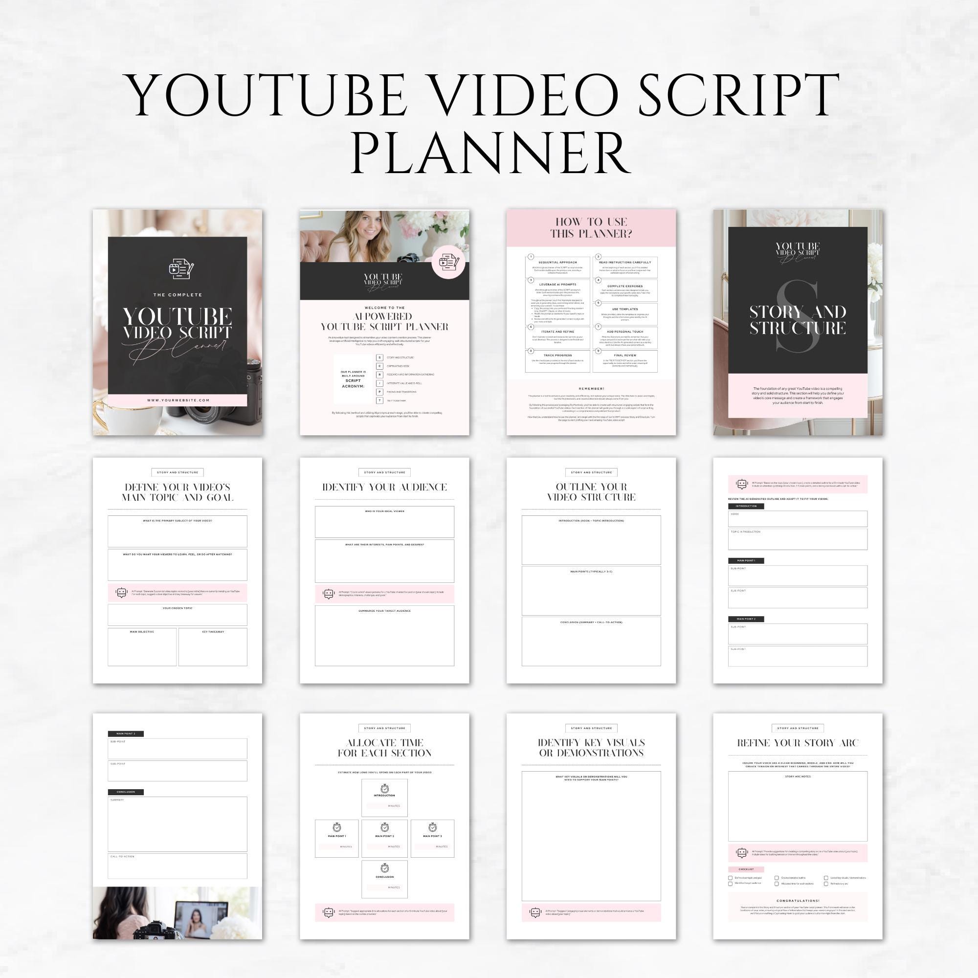 Youtube Video Script Portfolio Youtube Video Script Planner Template Canva Video Script Template ...