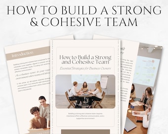 Plantilla de libro electrónico "Cómo construir un equipo fuerte y cohesionado"; libro electrónico editable de Team Building; guía de Canva para coaches, líderes y profesionales de RR.