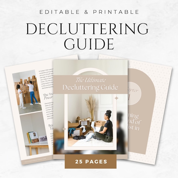 Decluttering Guide Template Printable Canva Home Organization Template Minimalism Checklist Tidy Home Reset Planner Organizing Checklist