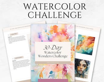 Plantillas imprimibles para el desafío de acuarela de 30 días, indicaciones para pintar con acuarela, desafío de pintura, desafío artístico, libro de práctica para artistas, Canva