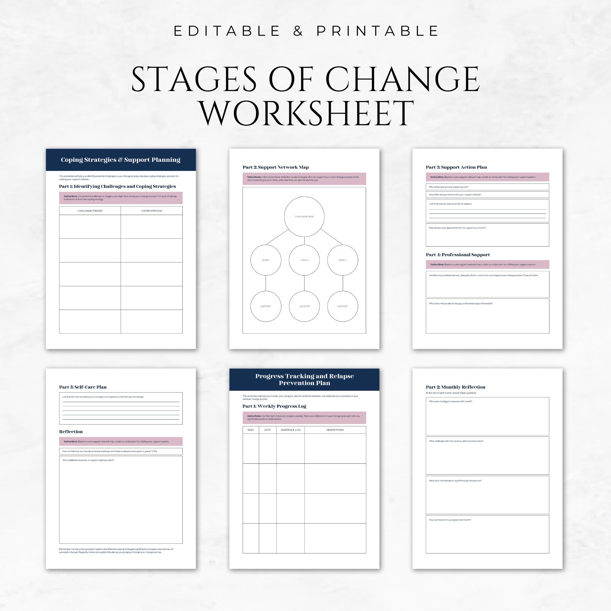 Behavior Change Workbook Examples Stages of Change Worksheet Behavior Change Templates Therapy Worksheet ...