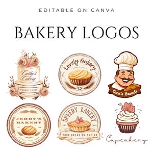 Bakery Logo Templates Editable Canva Branding Kit for Bakers Cake Shops & Sweet Treat Businesses Logo Design for Small Business Home Bakery