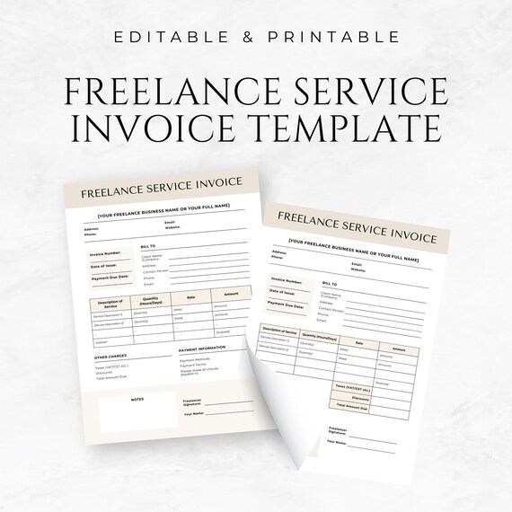 Freelance Service Invoices Template Printable Service Invoice Template Editable Invoice Canva Invoice Template Freelancer Billing Sheet