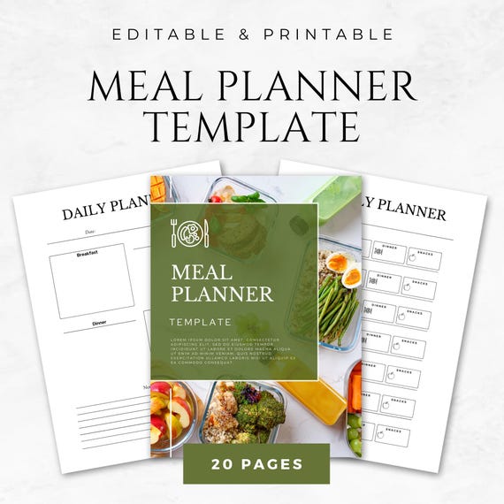 Meal Planner Template Printable Healthy Meal Planning Template Meal Prep Planner Family Meal Planner Keto Meal Planner Vegan Meal Planner