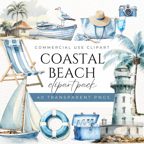 Coastal Beach Clipart Ocean Clipart Marine Life clipart Tropical Summer Clipart Seaside Graphics Beach Aesthetic Clipart Vacation Clipart