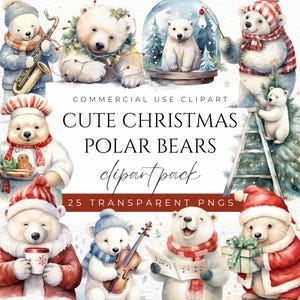 Mignon Noël ours polaires Clipart ours polaire vacances hiver graphiques animaux ours enneigé Clipart festif ours polaire Noël arctique clipart