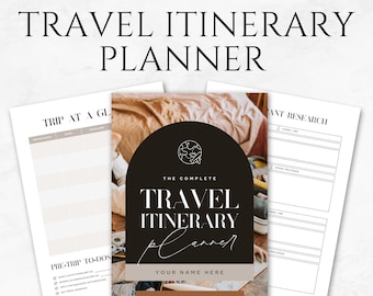 Modello di pianificatore di itinerario di viaggio stampabile, pianificatore di viaggi, pianificatore di vacanze, organizzatore di vacanze, foglio di programma di viaggio, raccoglitore di viaggio, diario Canva