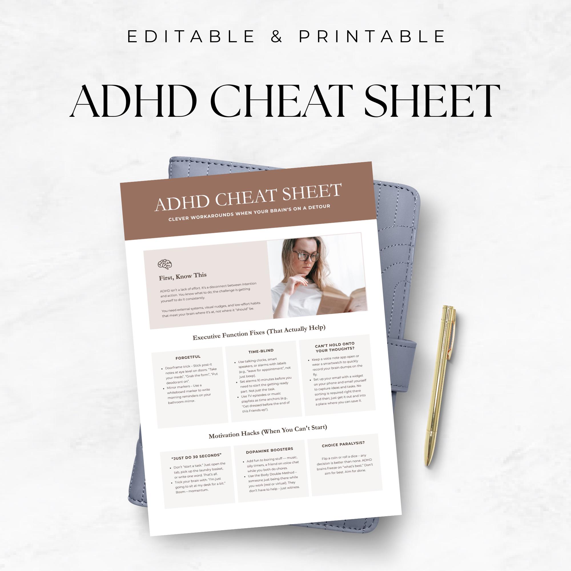 ADHD Cheat Sheet Canva Template Editable ADHD Strategy Guide Printable ...